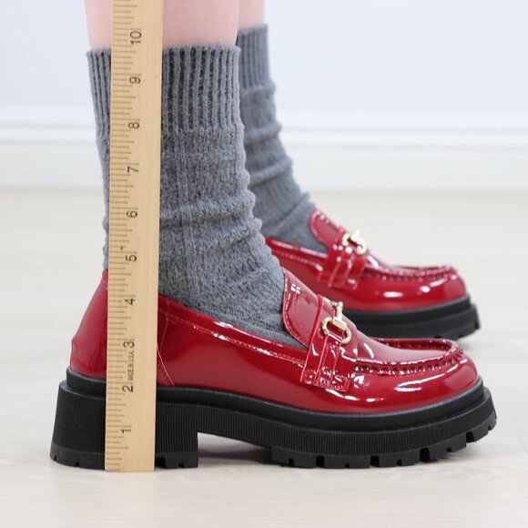 Red Patent Horsebit Loafers Chunky Platform Lug Sole Slip-Ons Grunge 90s Vibes - Picture 7 of 16